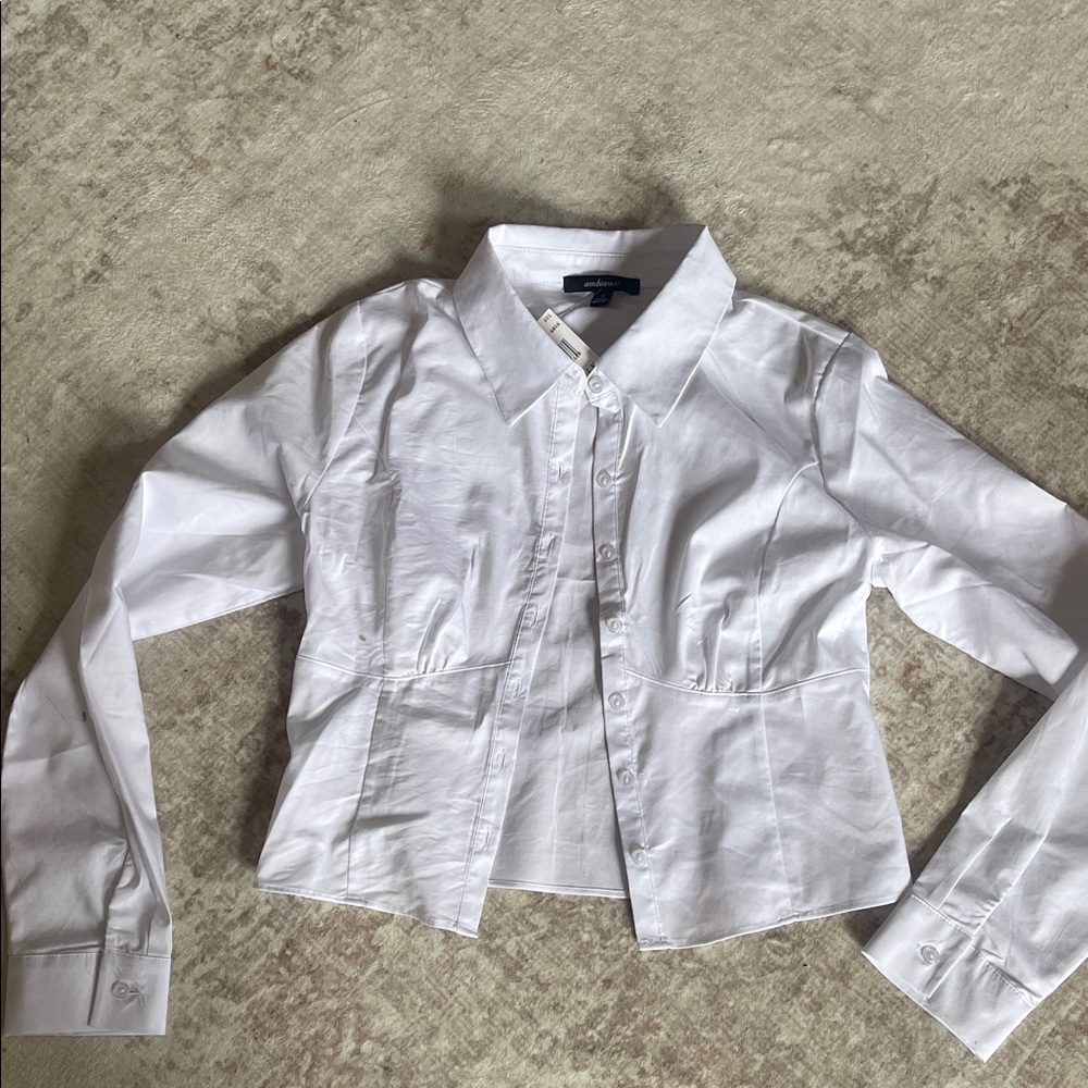 White Button-Up Cropped Shirt
